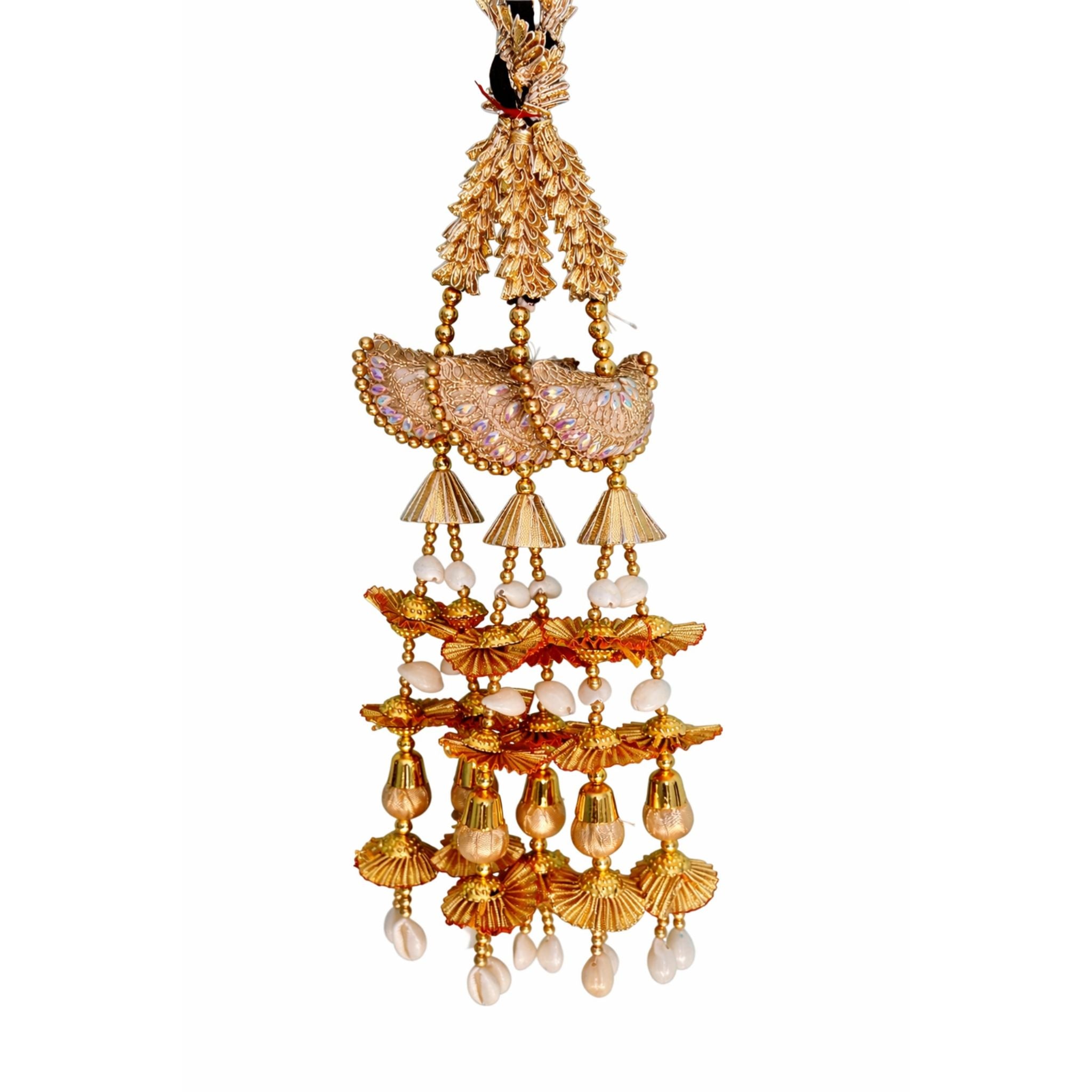 Heerify Heavy Bridal Golden Paranda with Layered Jhumki & Shell Pearl Work | Traditional Punjabi Wedding Hair Accessory