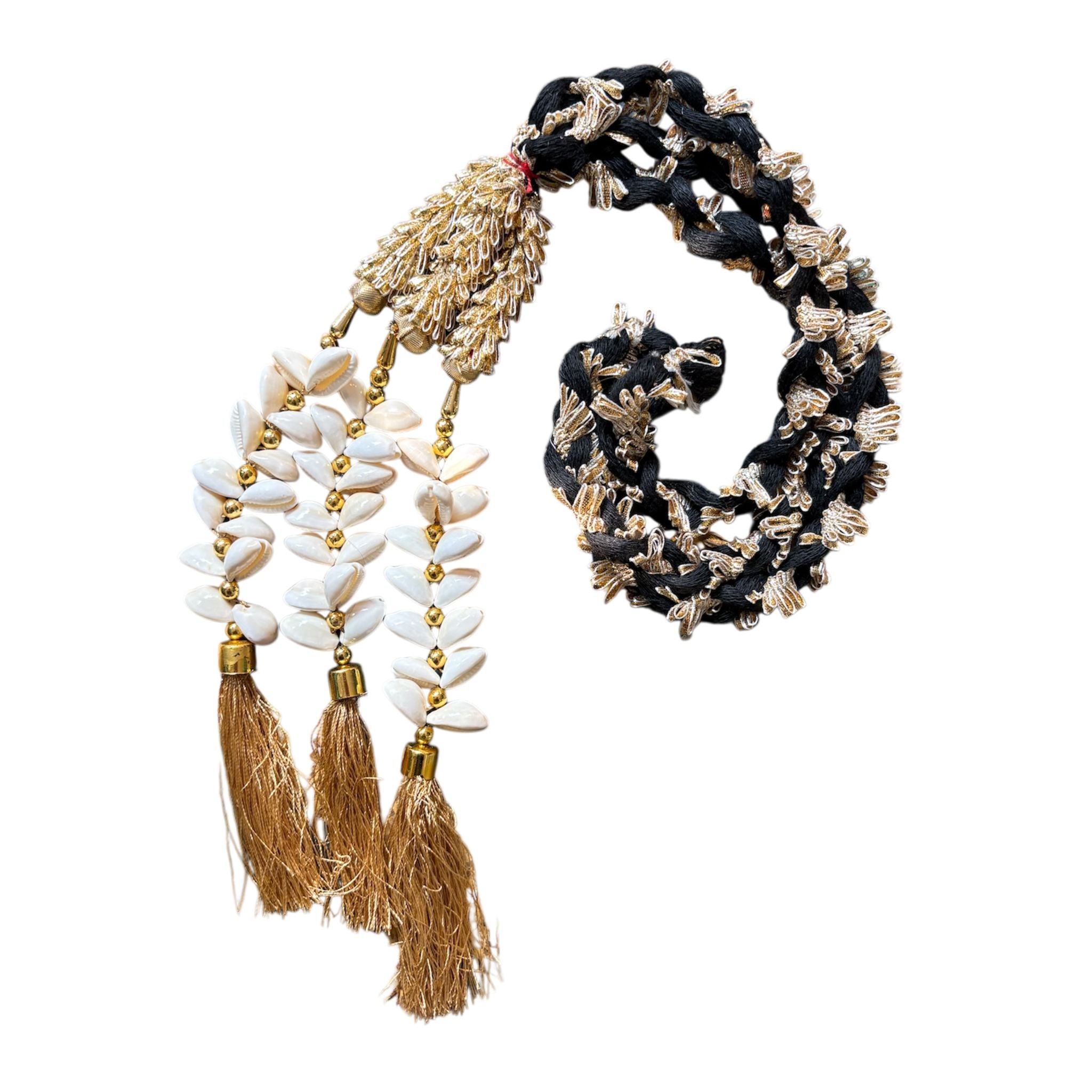 Heerify Elegant Shell Pearl Tassel Paranda with Golden Zari Work | Traditional Punjabi Hair Accessory for Festive & Wedding Wear