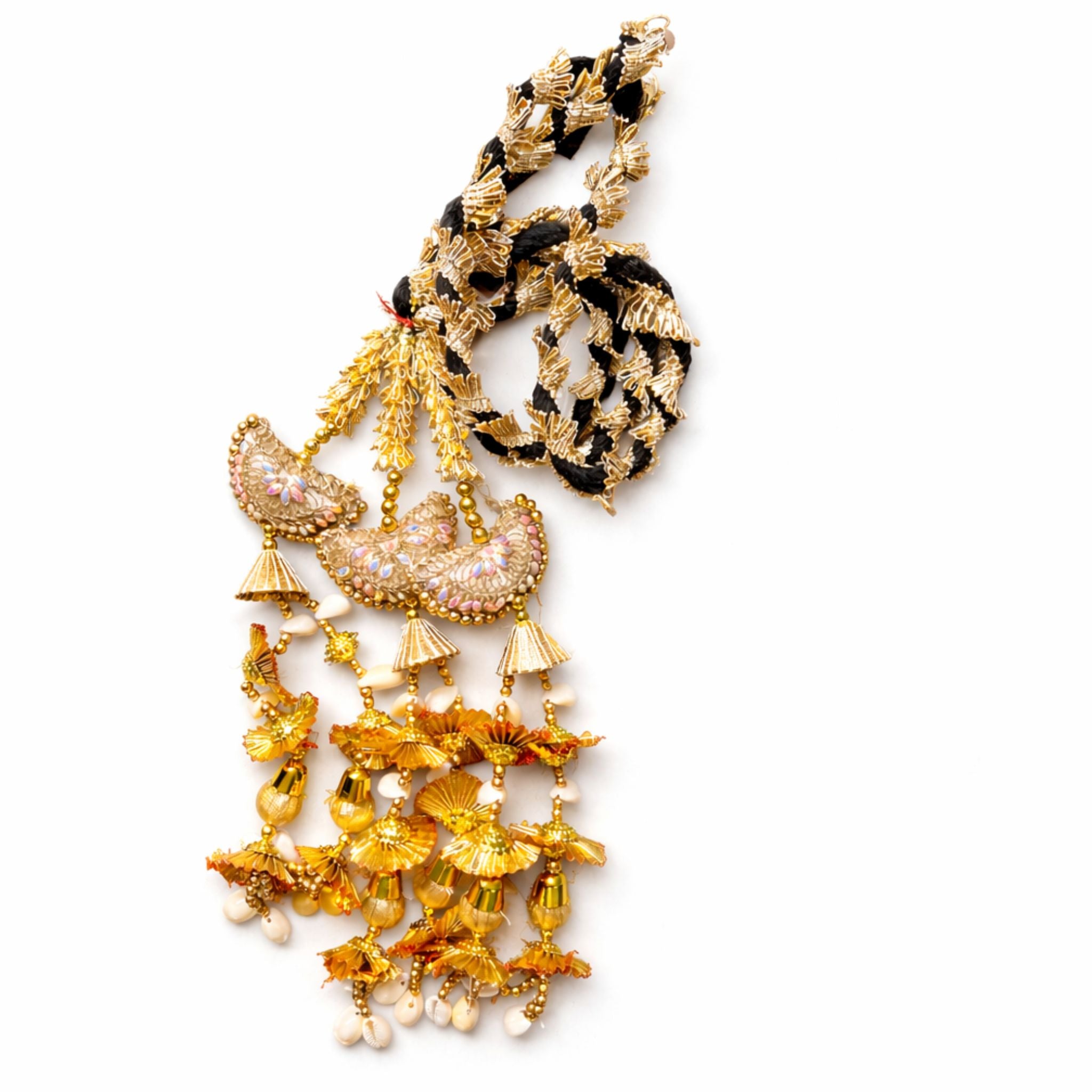 Heerify Heavy Bridal Golden Paranda with Layered Jhumki & Shell Pearl Work | Traditional Punjabi Wedding Hair Accessory