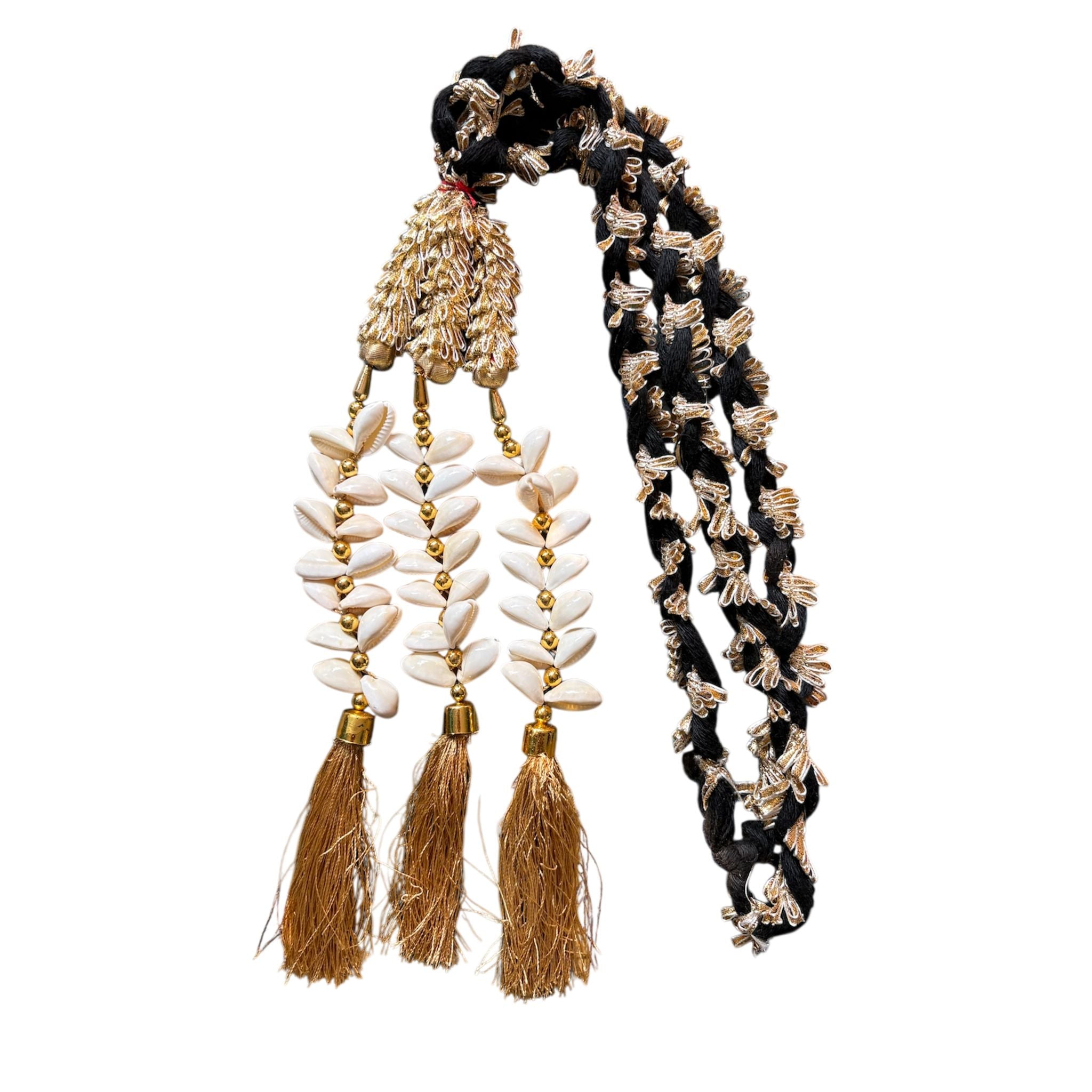Heerify Elegant Shell Pearl Tassel Paranda with Golden Zari Work | Traditional Punjabi Hair Accessory for Festive & Wedding Wear