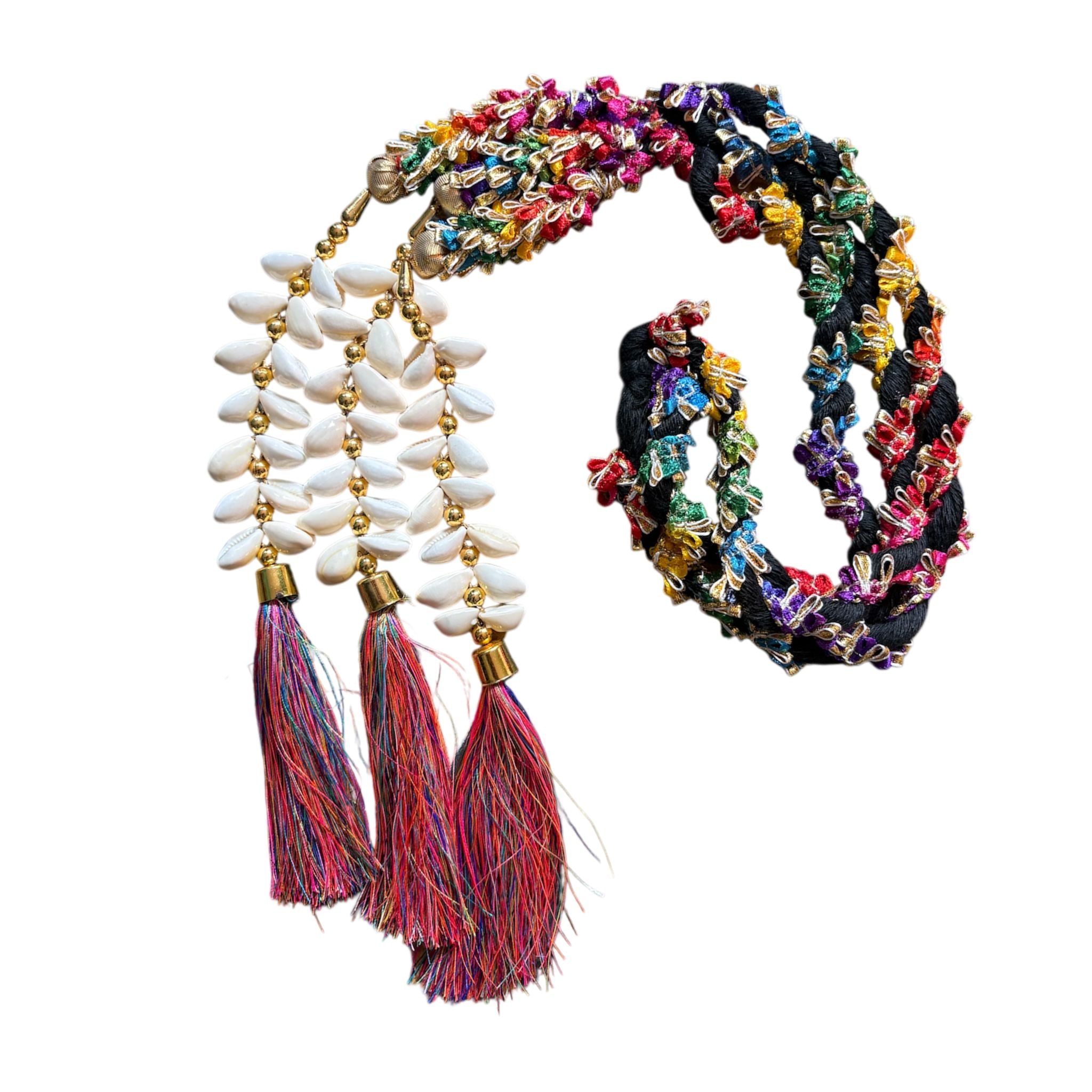 Heerify Elegant Shell Pearl Tassel Paranda with Golden Zari Work | Traditional Punjabi Hair Accessory for Festive & Wedding Wear