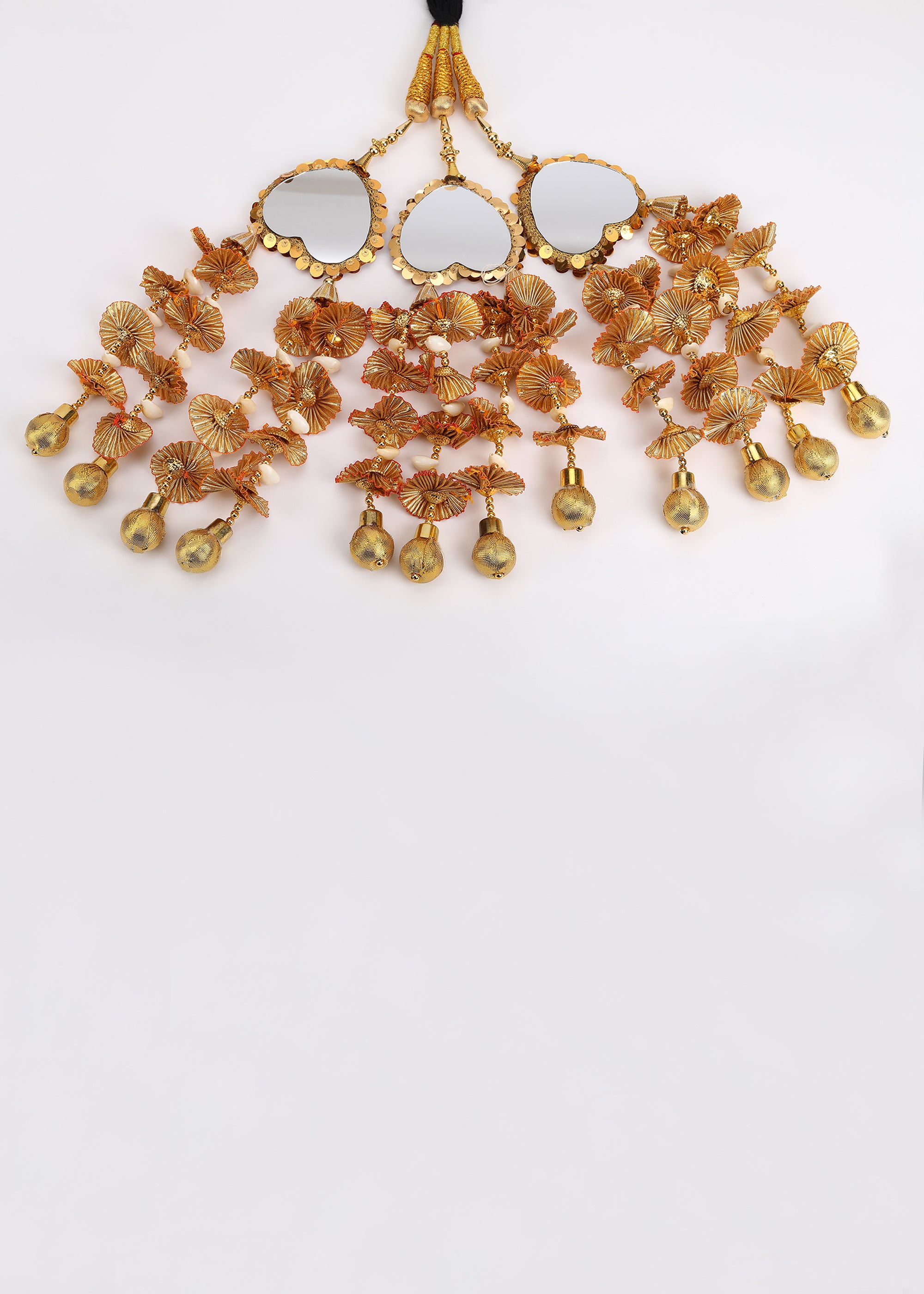 Heerify Heavy Golden Heart Mirror Punjabi Paranda – Gota Patti Floral Tassels with Latkan | Patiala Shahi Parandi Hair Accessory